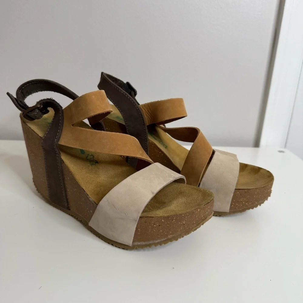 BioNatura Strappy Wedges Brown Tan US 7